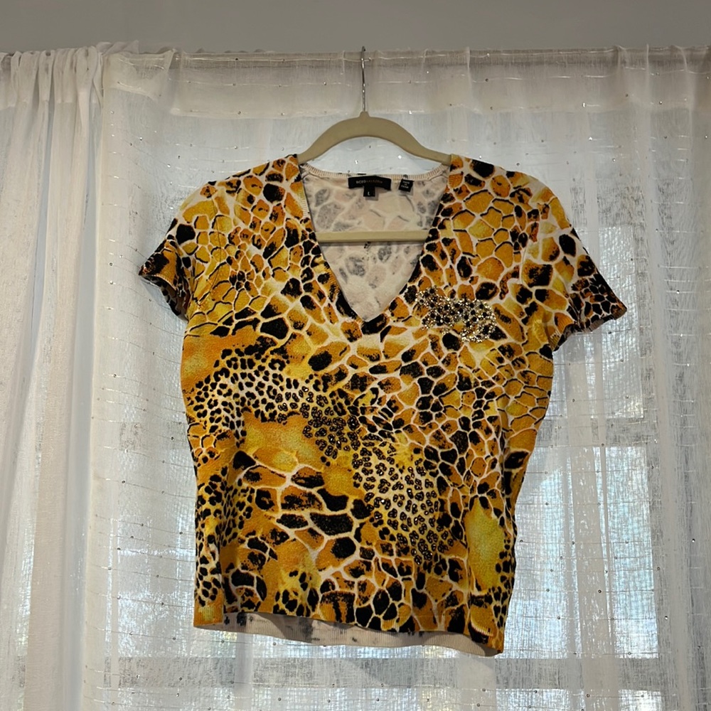 BcbgMaxazria leopard print blouse for women’s large size